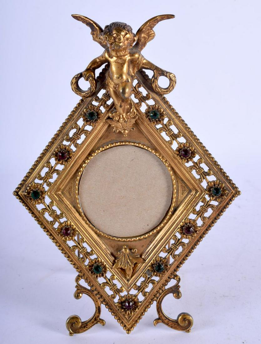 AN ANTIQUE EUROPEAN JEWELLED GILT METAL PHOTOGRAPH (1 of 4)