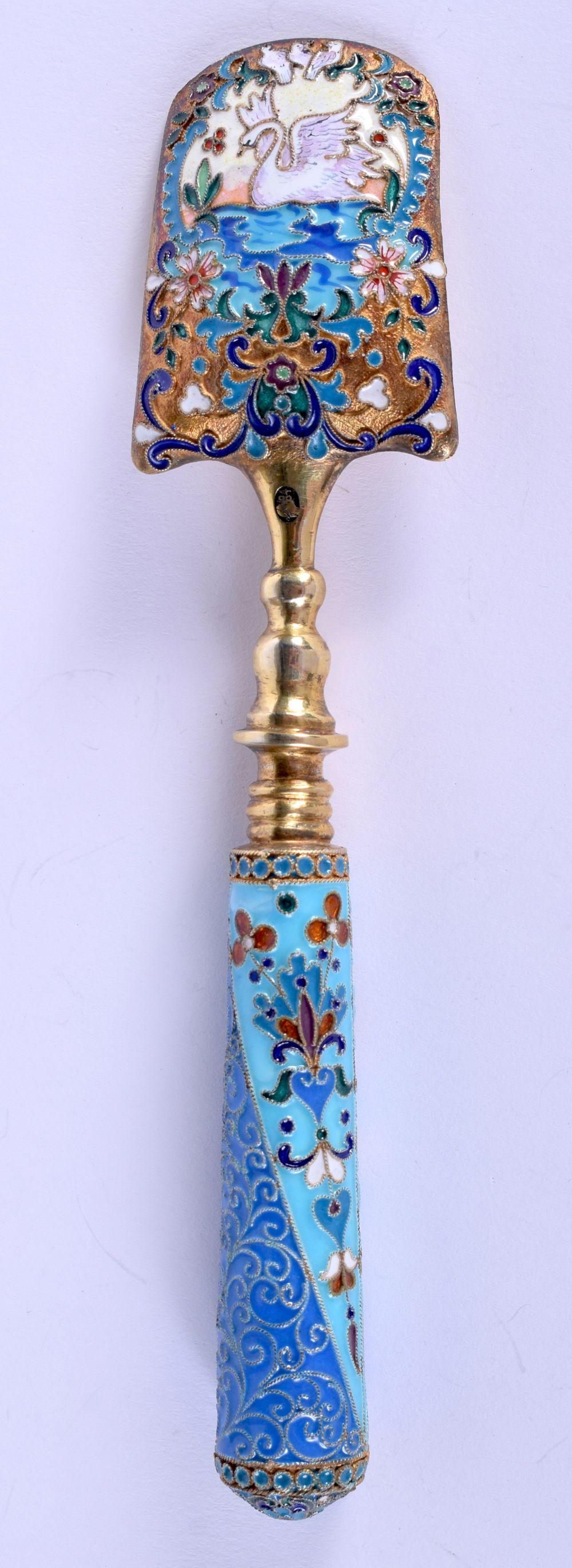 CONTINENTAL SILVER AND ENAMEL CHEESE SCOOP.  79g.  17cm (1 of 5)