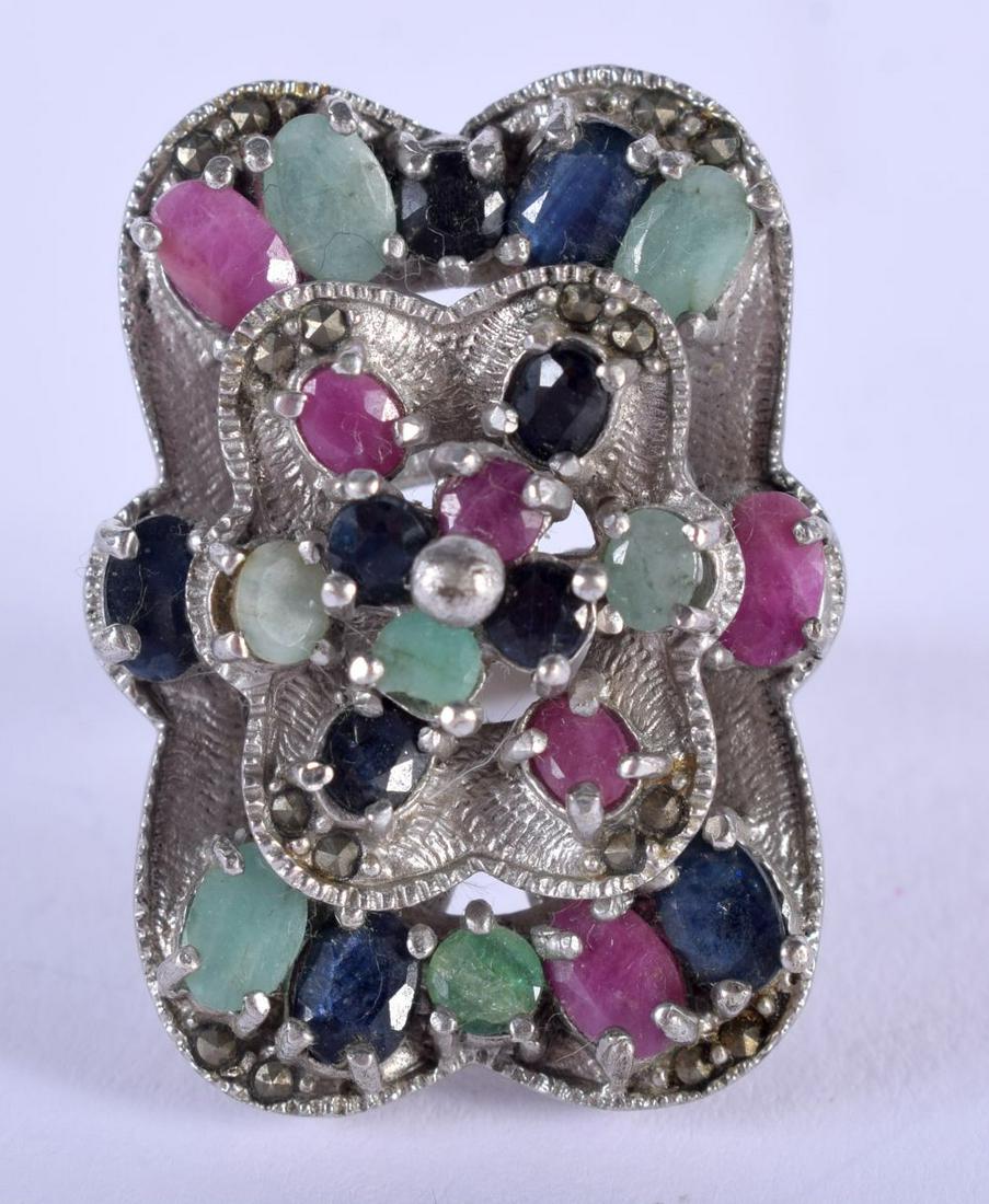 MULTI STONE SILVER RING.  23g.  Size P (1 of 4)