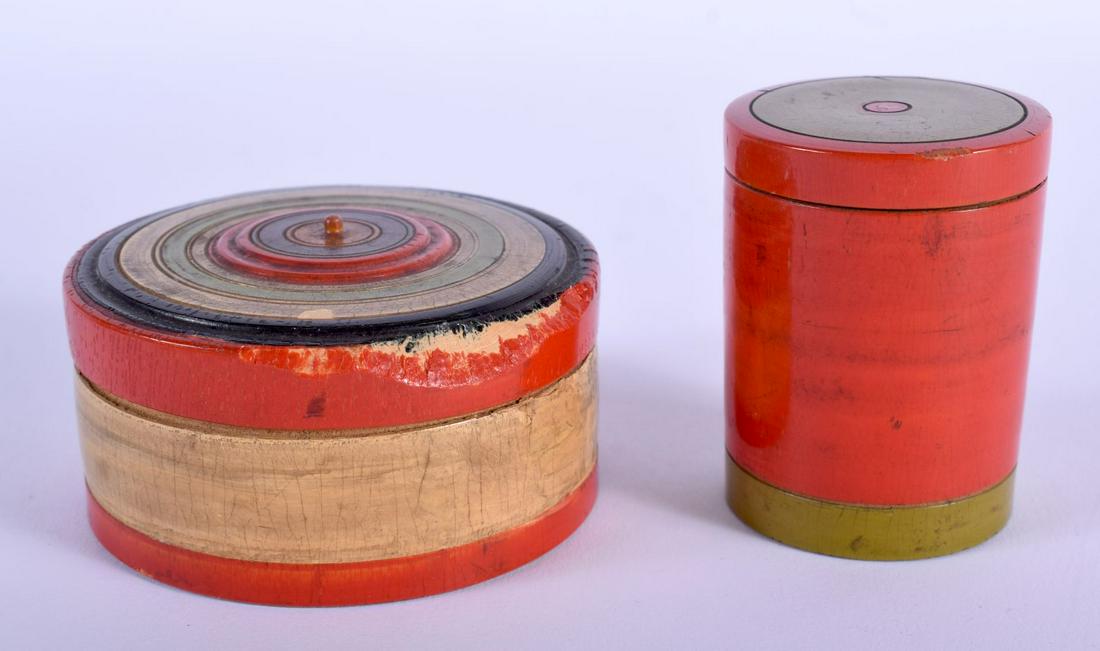 TWO VINTAGE INDIAN PAINTED WOOD STACKING BOXES. 6 cm x (1 of 2)