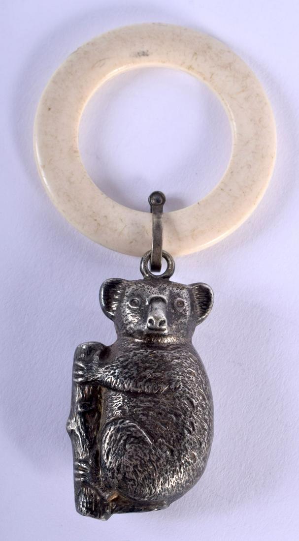 A VERY RARE ANTIQUE SILVER PLATED KOALA BEAR TEETHING (1 of 3)