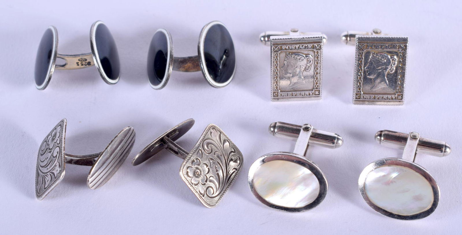 THREE PAIRS OF SILVER CUFFLINKS. 38 grams. (6) (1 of 2)