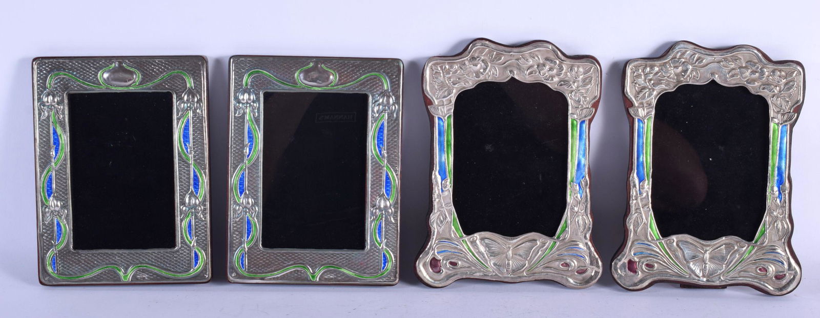 TWO PAIRS OF SILVER AND ENAMEL PHOTOGRAPH FRAMES. 21 cm (1 of 4)
