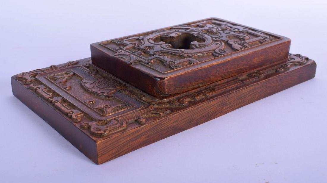 A RARE EARLY 20TH CENTURY CHINESE CARVED HARDWOOD INK (1 of 4)