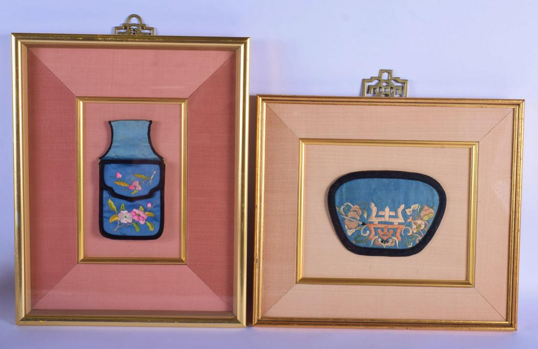 TWO EARLY 20TH CENTURY CHINESE FRAMED SILK WORK PURSES (1 of 4)