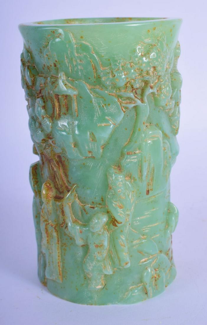 A CHINESE JADE TYPE BRUSH POT 20th Century. 13 cm high. (1 of 4)