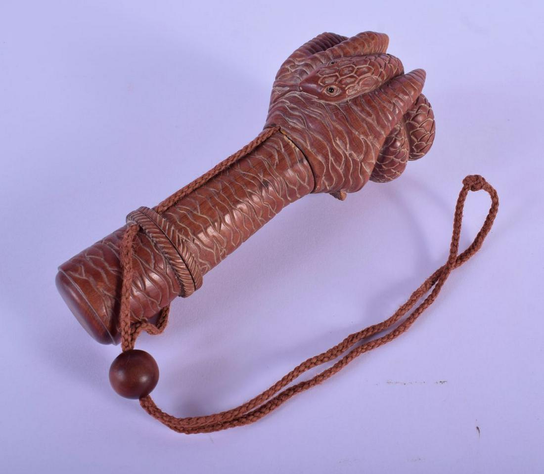 A JAPANESE CARVED BOXWOOD EAGLE CLAW INRO AND COVER. 15 (1 of 4)