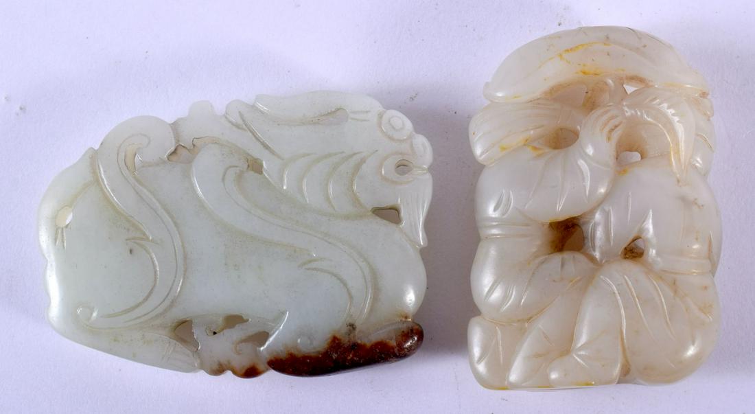 TWO CHINESE CARVED GREEN JADE FIGURES 20th Century . (1 of 2)