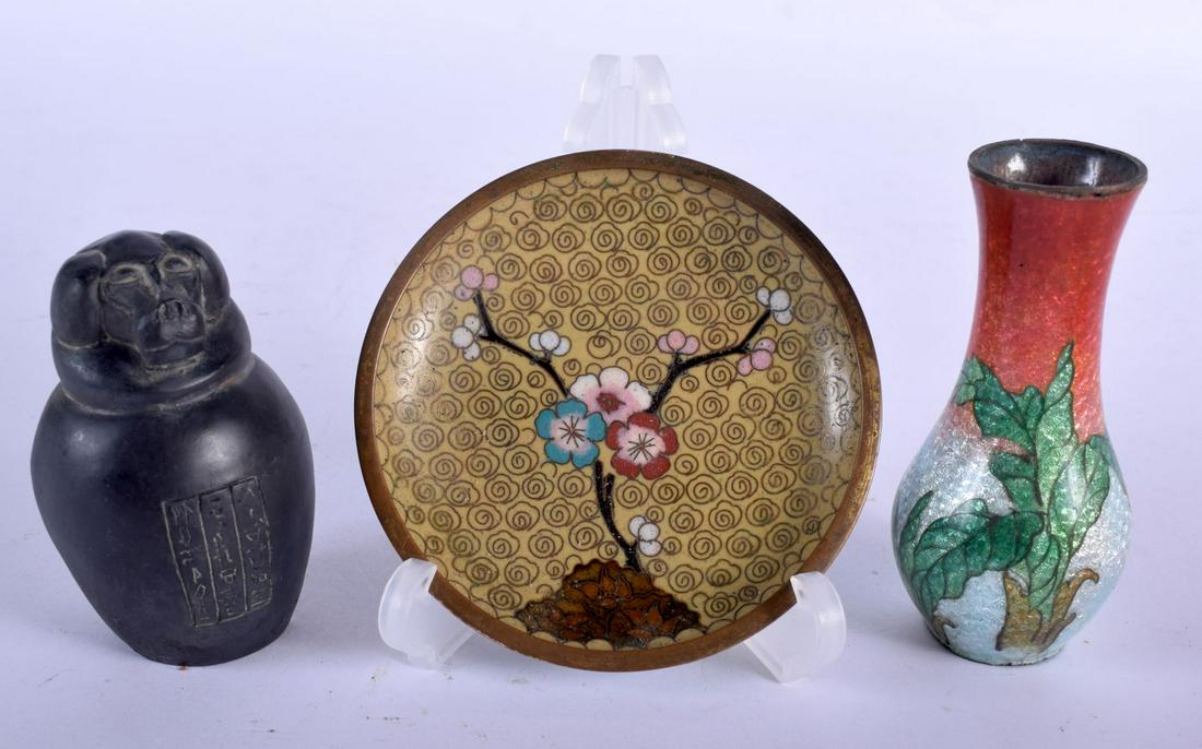 AN EARLY 20TH CENTURY JAPANESE MEIJI PERIOD CLOISONNE: AN EARLY 20TH CENTURY JAPANESE MEIJI PERIOD CLOISONNE DISH etc. (3)