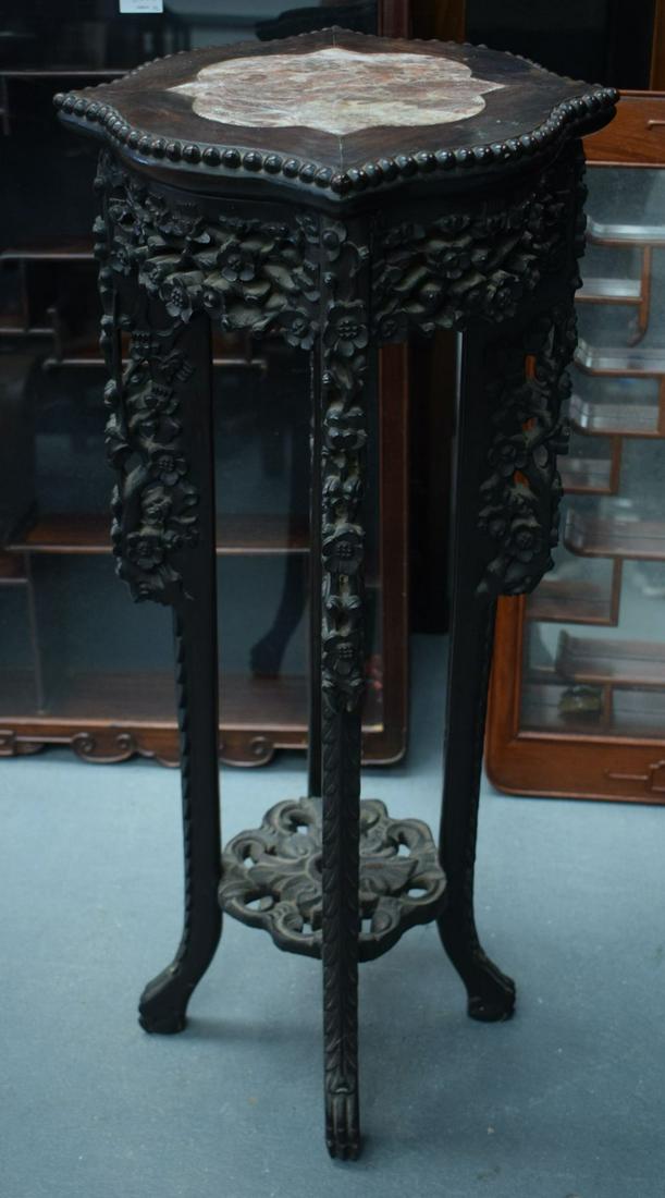 C19TH MARBLE INSET STAND DECORATED WITH FLOWERS. 81cm (1 of 5)
