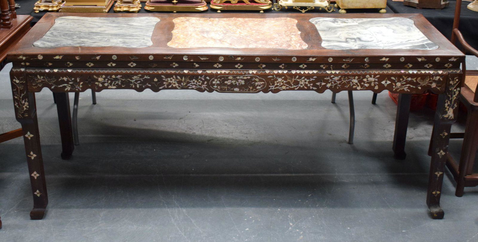 A C19TH CHINESE MOTHER OF PEARL HARDWOOD INLAID MARBLE (1 of 8)