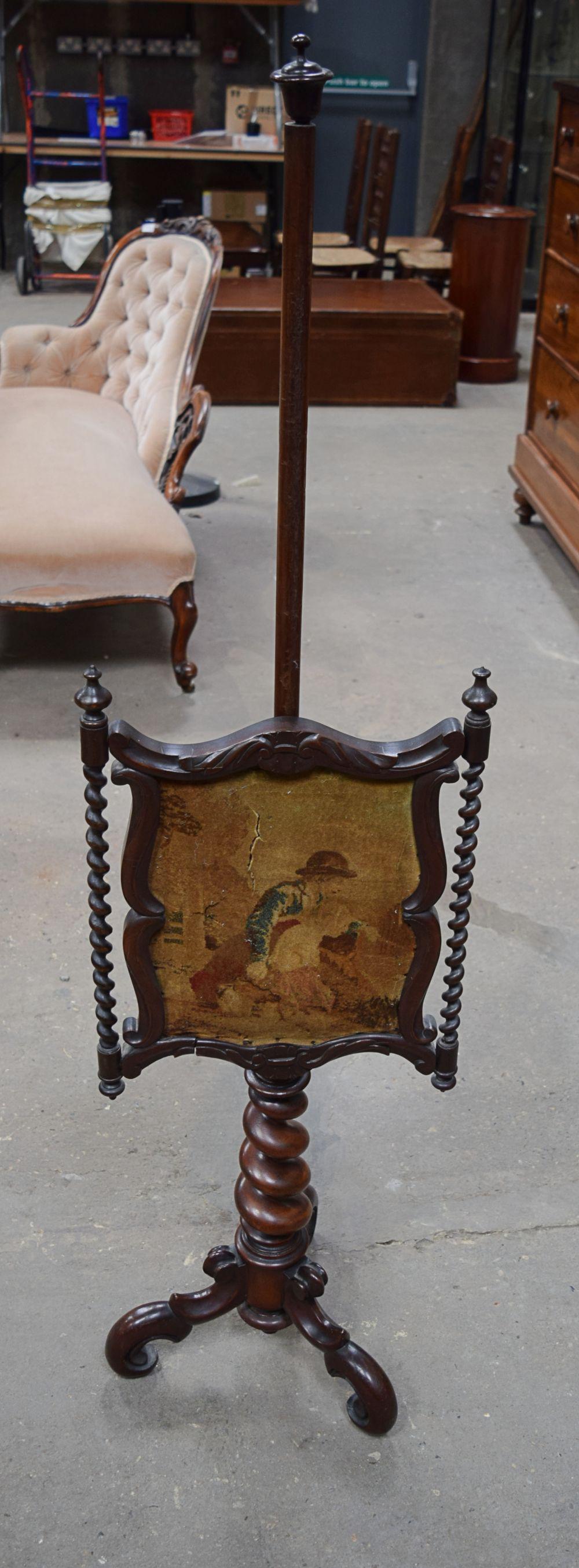 A Victorian Pole screen with  sliding upholstered panel (1 of 3)