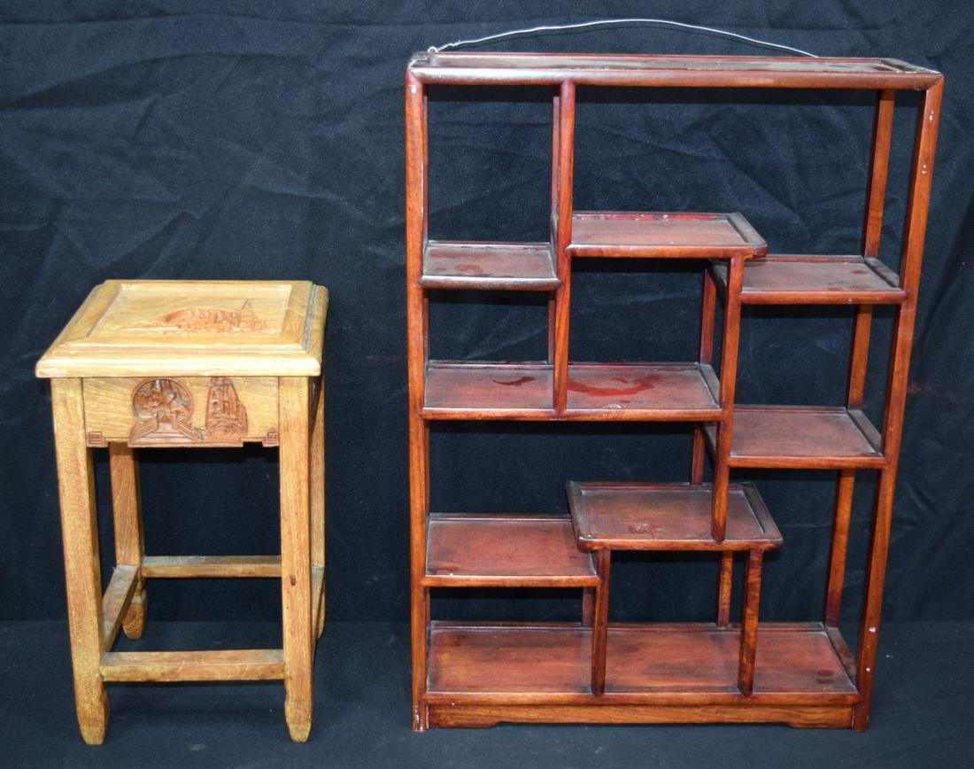A Chinese hardwood Display shelf together with a small (1 of 5)