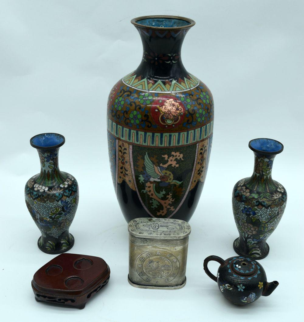 A large Chinese Cloisonne vase, together with two (1 of 6)