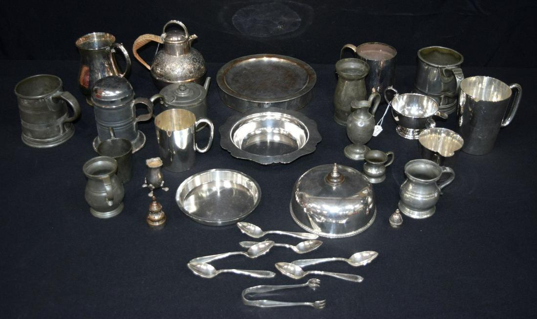 A collection of silver plated items tankards, water (1 of 6)