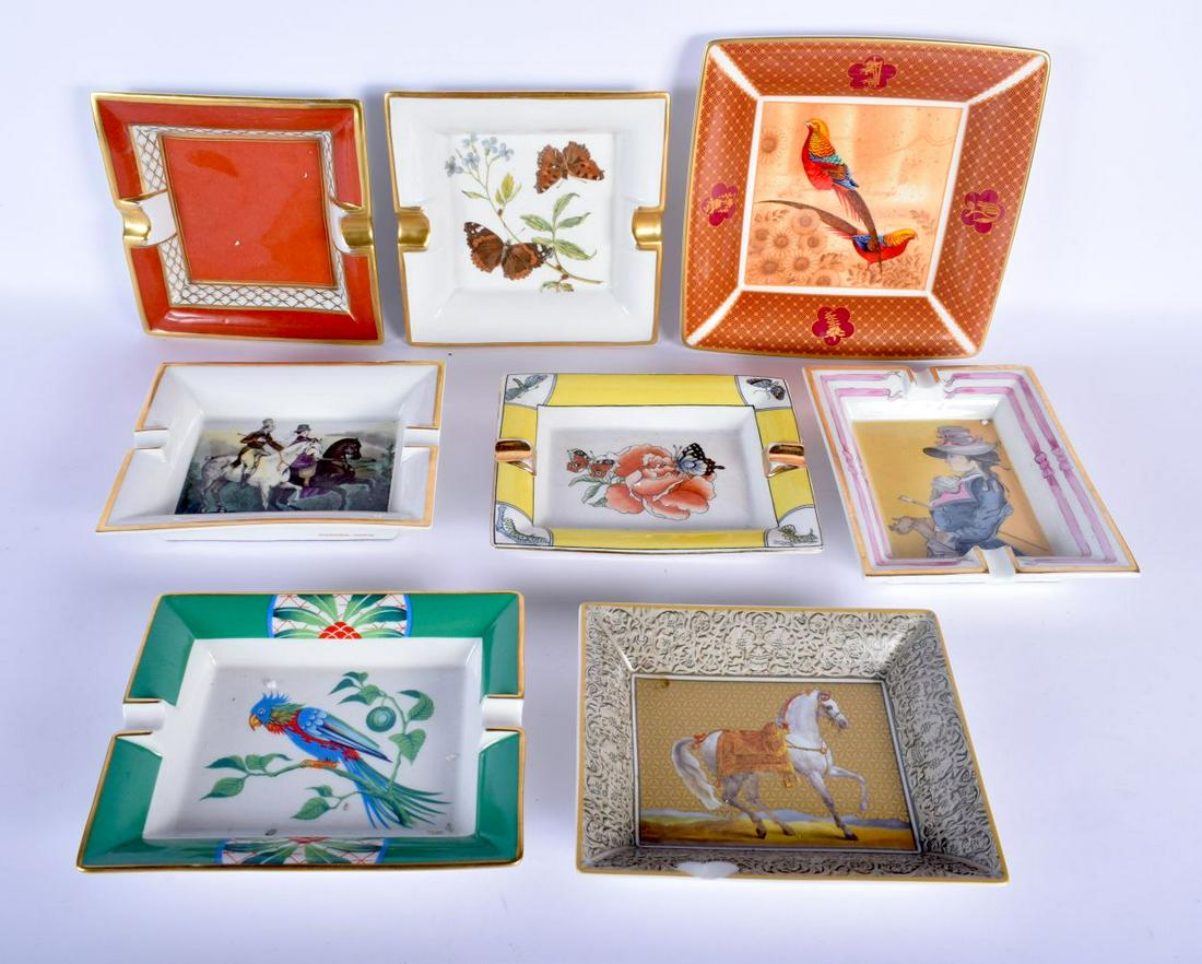 THREE HERMES OF PARIS PORCELAIN DISHES WITH 5 OTHERS. (1 of 2)