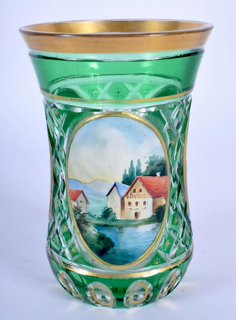 A LATE 19TH CENTURY BOHEMIAN ENAMELLED GREEN FLASK (1 of 4)