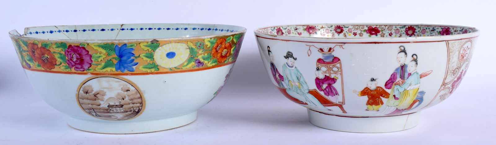 TWO LARGE 18TH CENTURY CHINESE EXPORT PORCELAIN PUNCH (1 of 4)