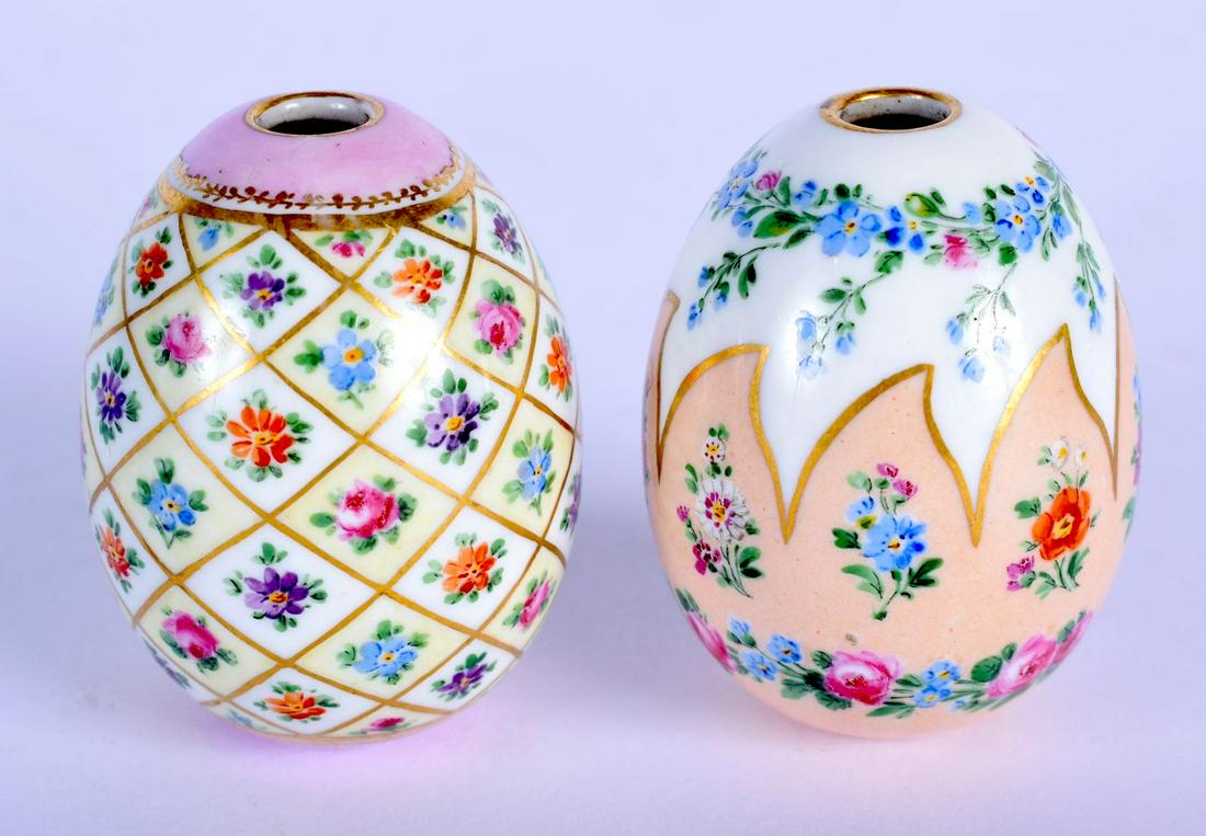 TWO ANTIQUE RUSSIAN PORCELAIN EGGS painted with (1 of 4)