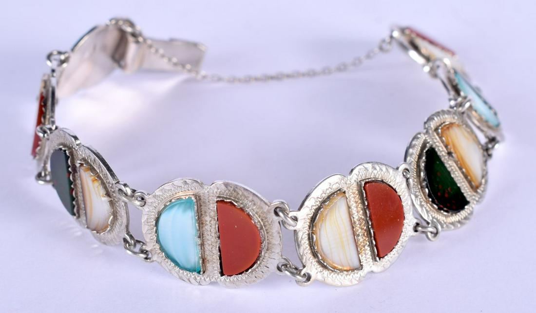 A VINTAGE SILVER AND HARDSTONE BRACELET. 37 grams. 23 (1 of 4)