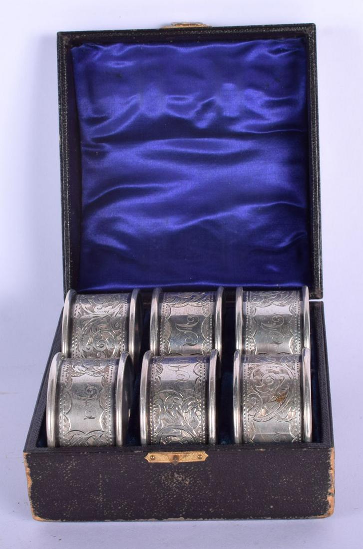 SIX CASED SILVER NAPKIN RINGS. Chester 1903. 162 grams. (1 of 3)