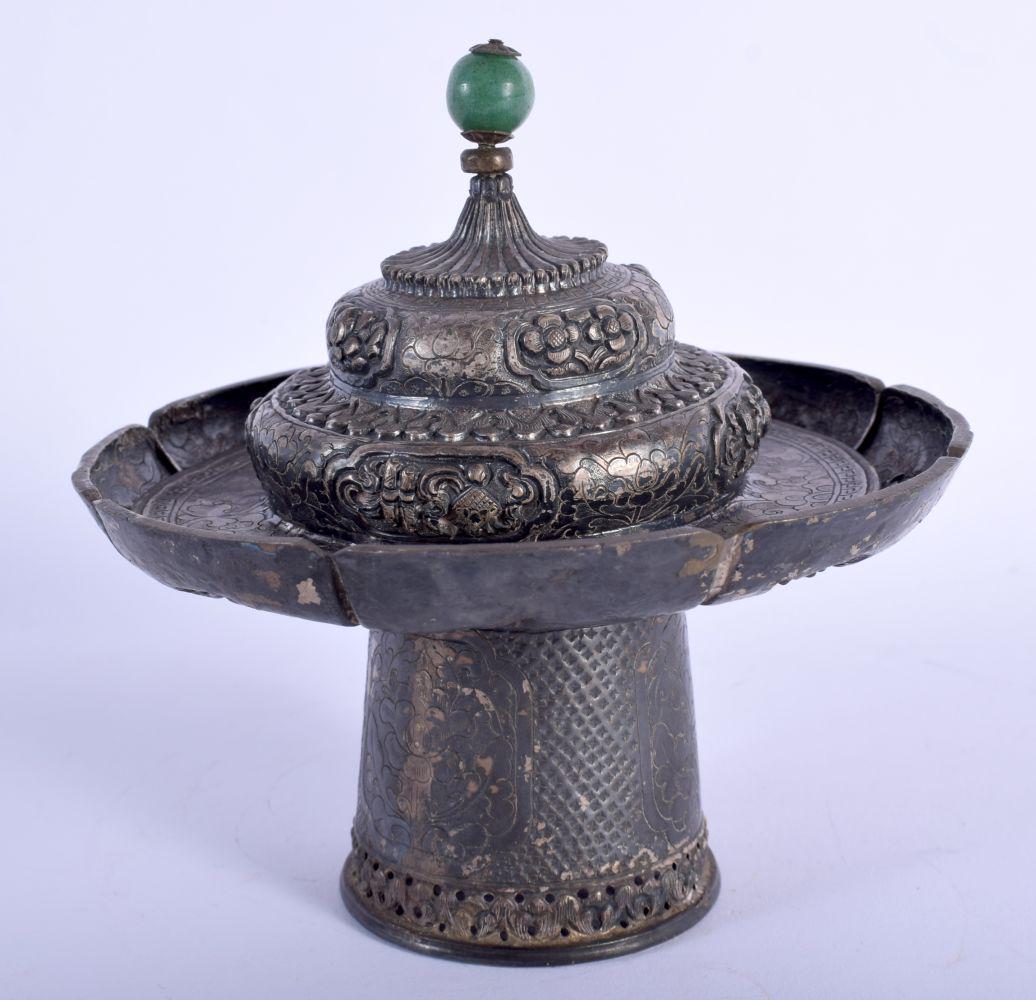 AN UNUSUAL 19TH CENTURY TIBETAN SILVER AND JADEITE (1 of 4)
