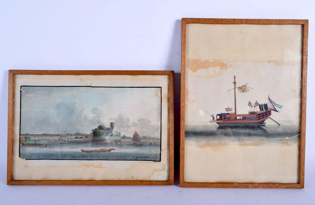 Chinese School (19th Century) 2 x Pith Papers,: Chinese School (19th Century) 2 x Pith Papers, depicting boats on the river entitled Dutch Folly & another. Largest pith 28 cm x 18 cm. (2)