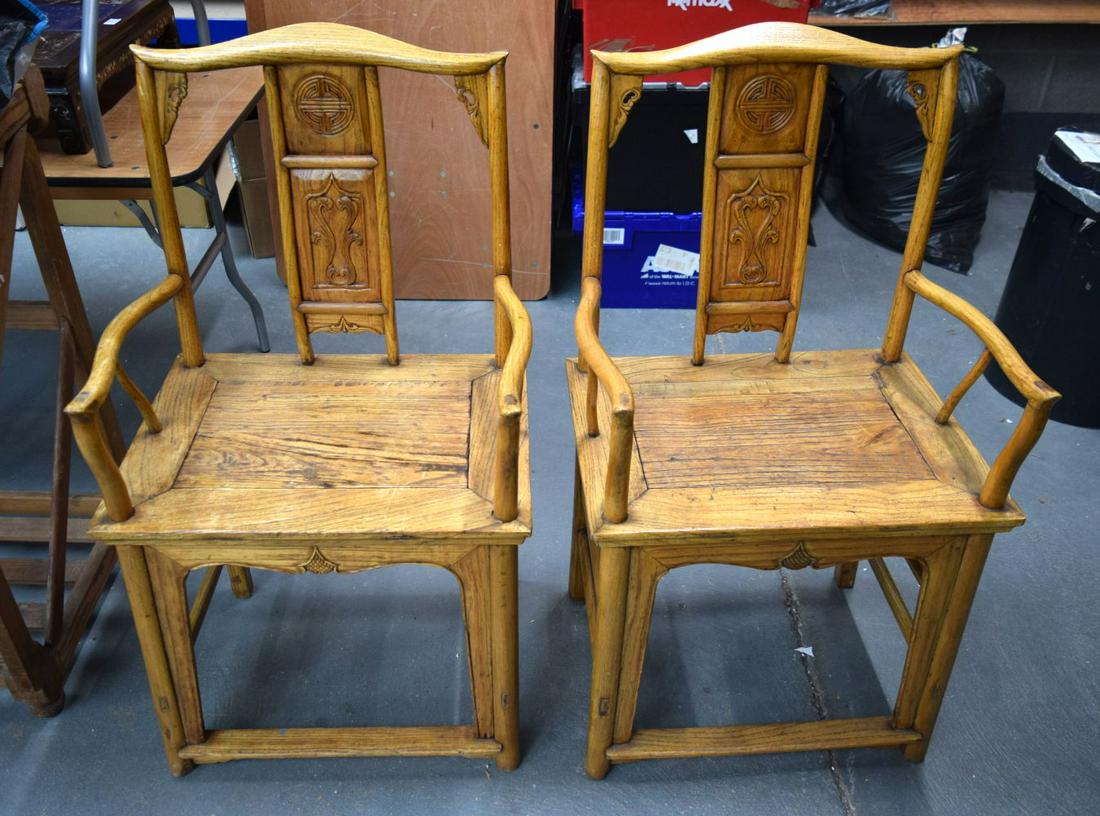 A PAIR OF EARLY 20TH CENTURY CHINESE SOFTWOOD ARMCHAIRS (1 of 3)