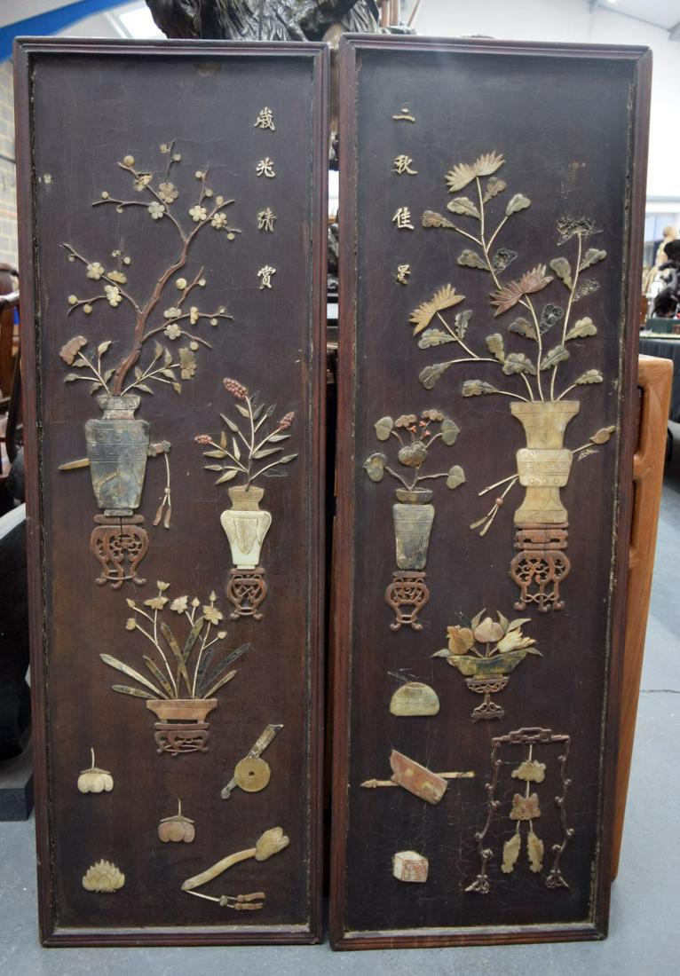 A PAIR OF EARLY 20TH CENTURY CHINESE HARDSTONE INLAID (1 of 9)