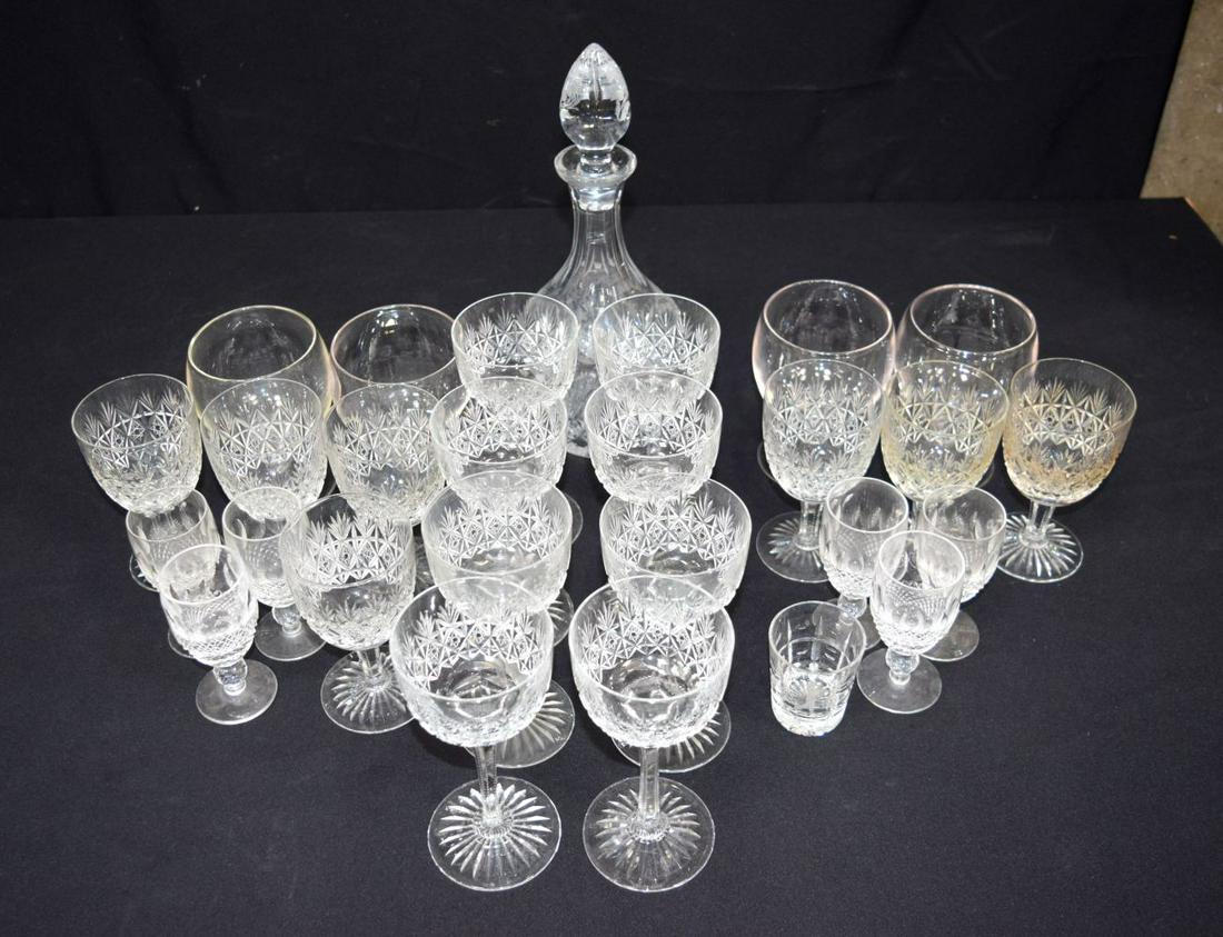 A collection of glasses and a decanter Thomas Webb,: A collection of glasses and a decanter Thomas Webb, Waterford etc (27).