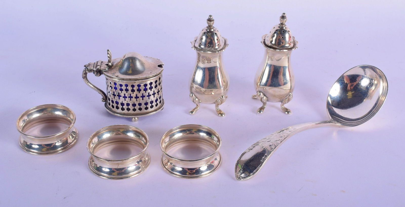 AN ANTIQUE SILVER SALT together with a pair of silver (1 of 6)