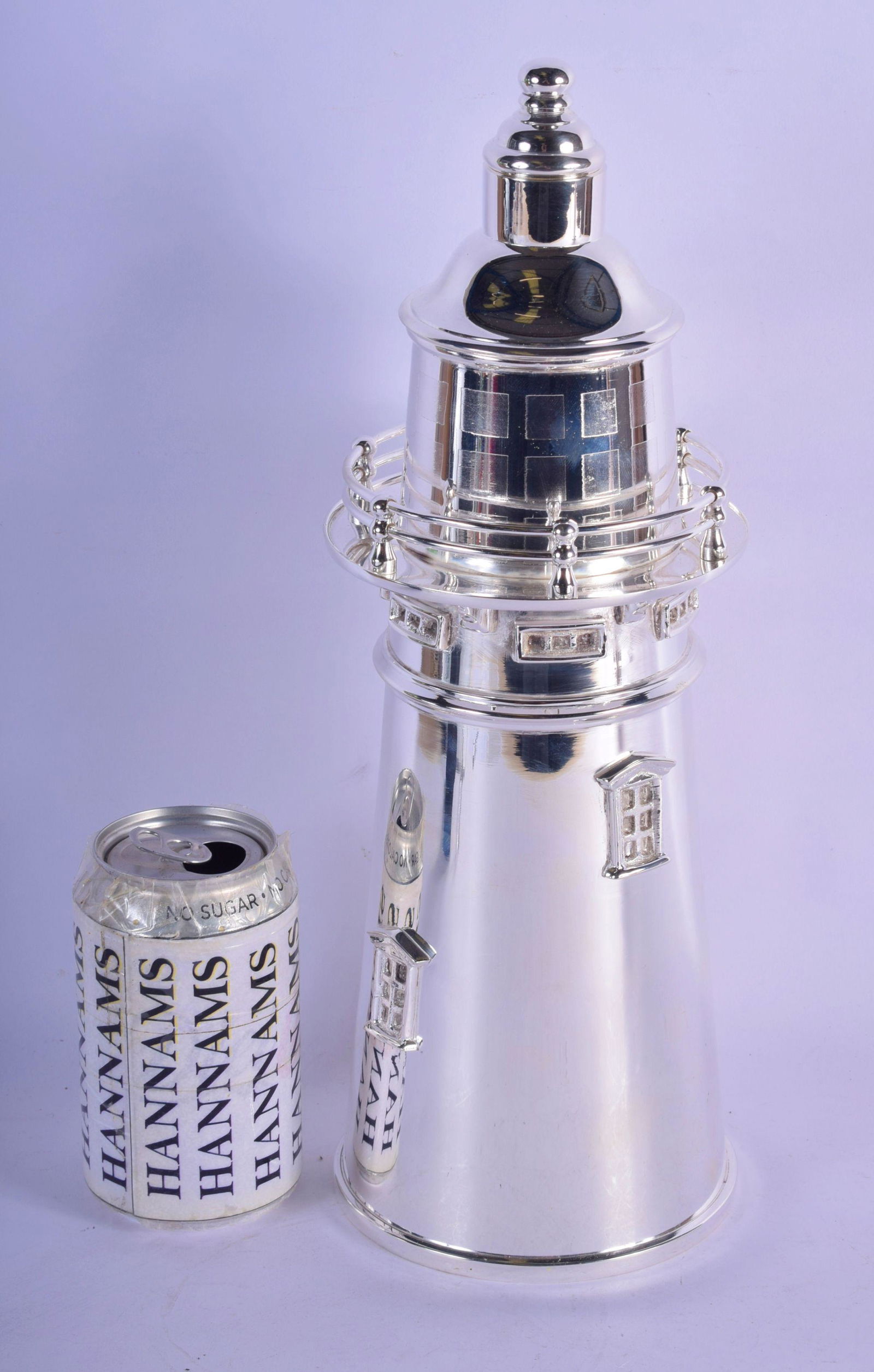 A LARGE CONTEMPORARY SILVER PLATED LIGHTOUSE COCKTAIL (1 of 3)