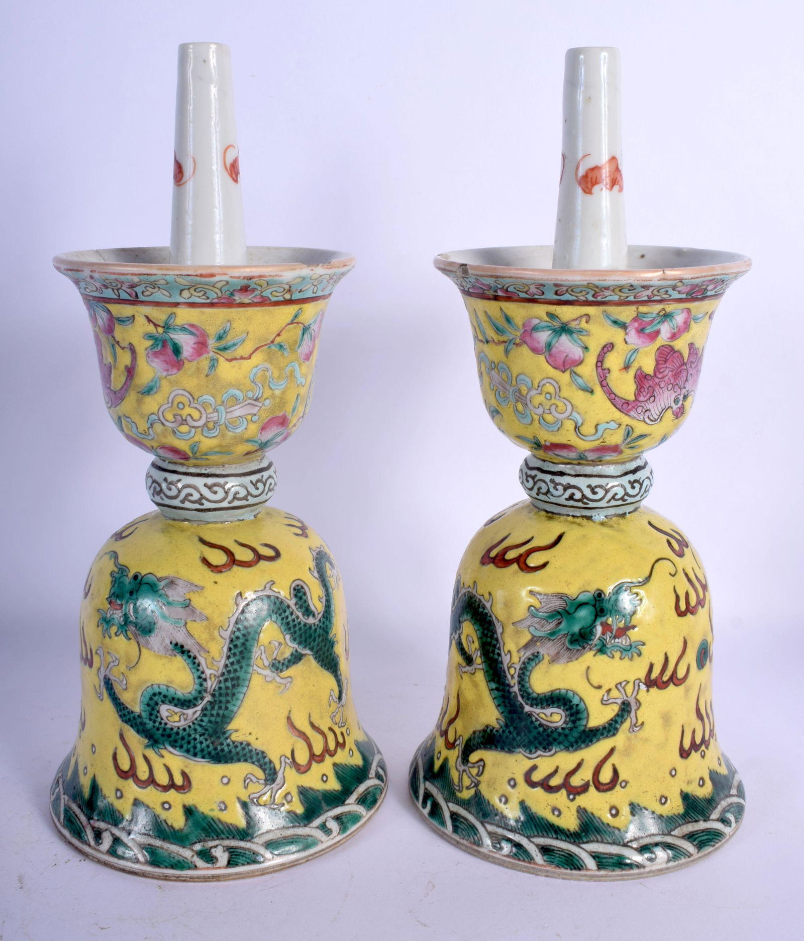 A PAIR OF 19TH CENTURY CHINESE FAMILLE JAUNE PRICKET (1 of 4)
