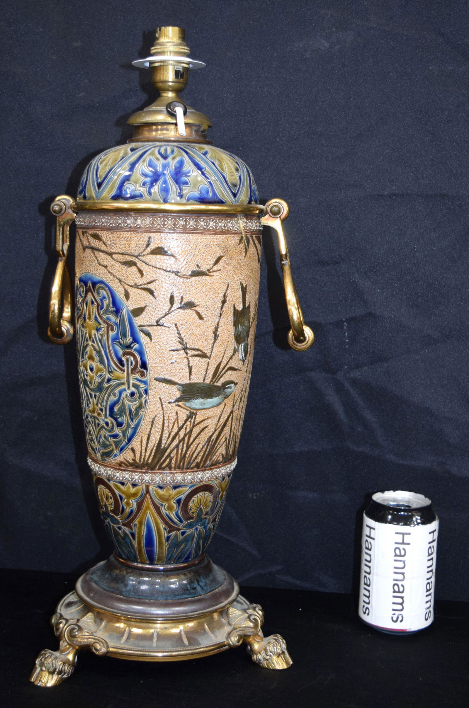 A large Royal Doulton Lambeth Ormolu mounted oil lamp (1 of 5)