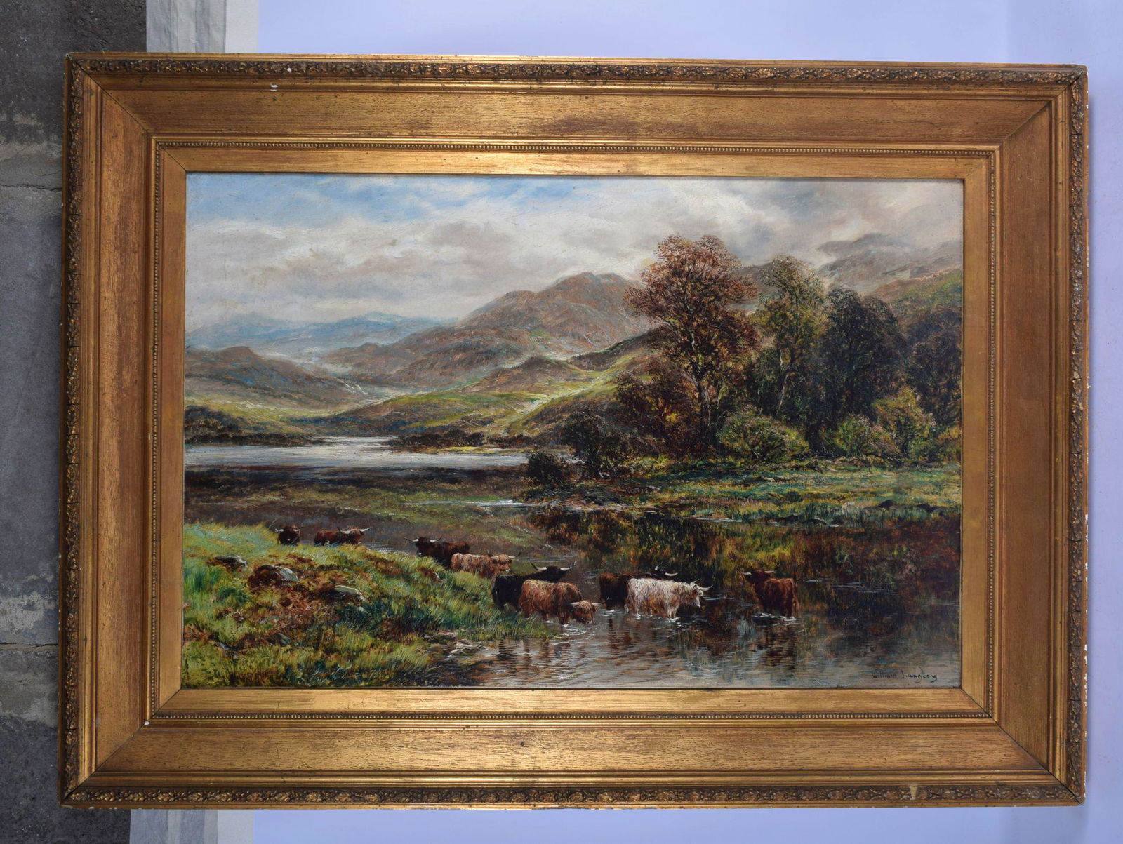 William Langley (19th Century) Oil on canvas, Highland: William Langley (19th Century) Oil on canvas, Highland Cattle. Image 78 cm x 50 cm.