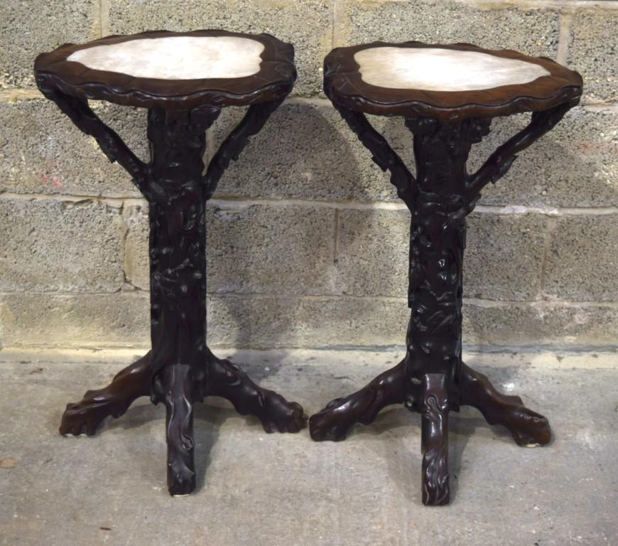 A RARE PAIR OF 19TH CENTURY CHINESE HONGMU AND MARBLE (1 of 5)