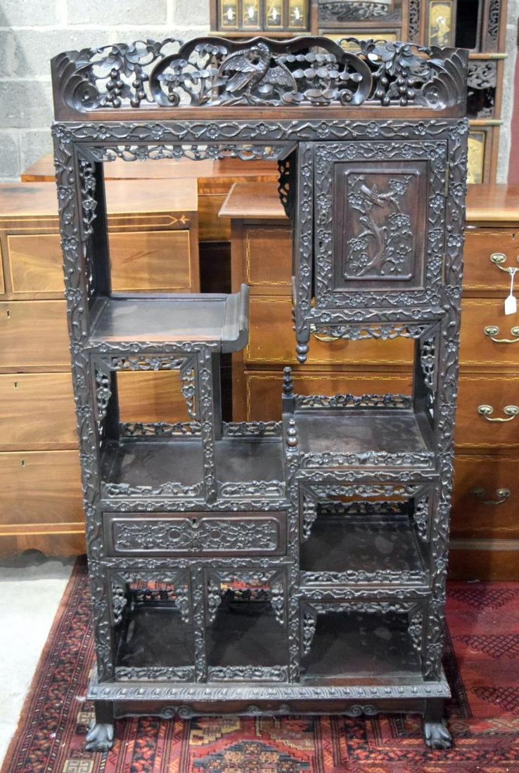 A 19TH CENTURY CHINESE CARVED DISPLAY CABINET Qing, (1 of 6)