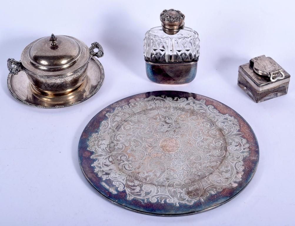 A SILVER TABLE SETTING together with a silver inkwell (1 of 4)