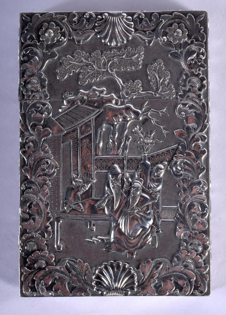 A FINE 19TH CENTURY CHINESE EXPORT SILVER CARD CASE AND (1 of 5)
