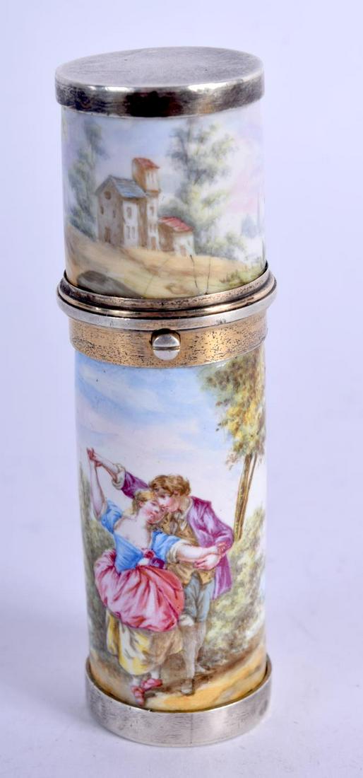 AN ANTIQUE FRENCH SILVER AND ENAMEL PERFUME BOTTLE. (1 of 4)