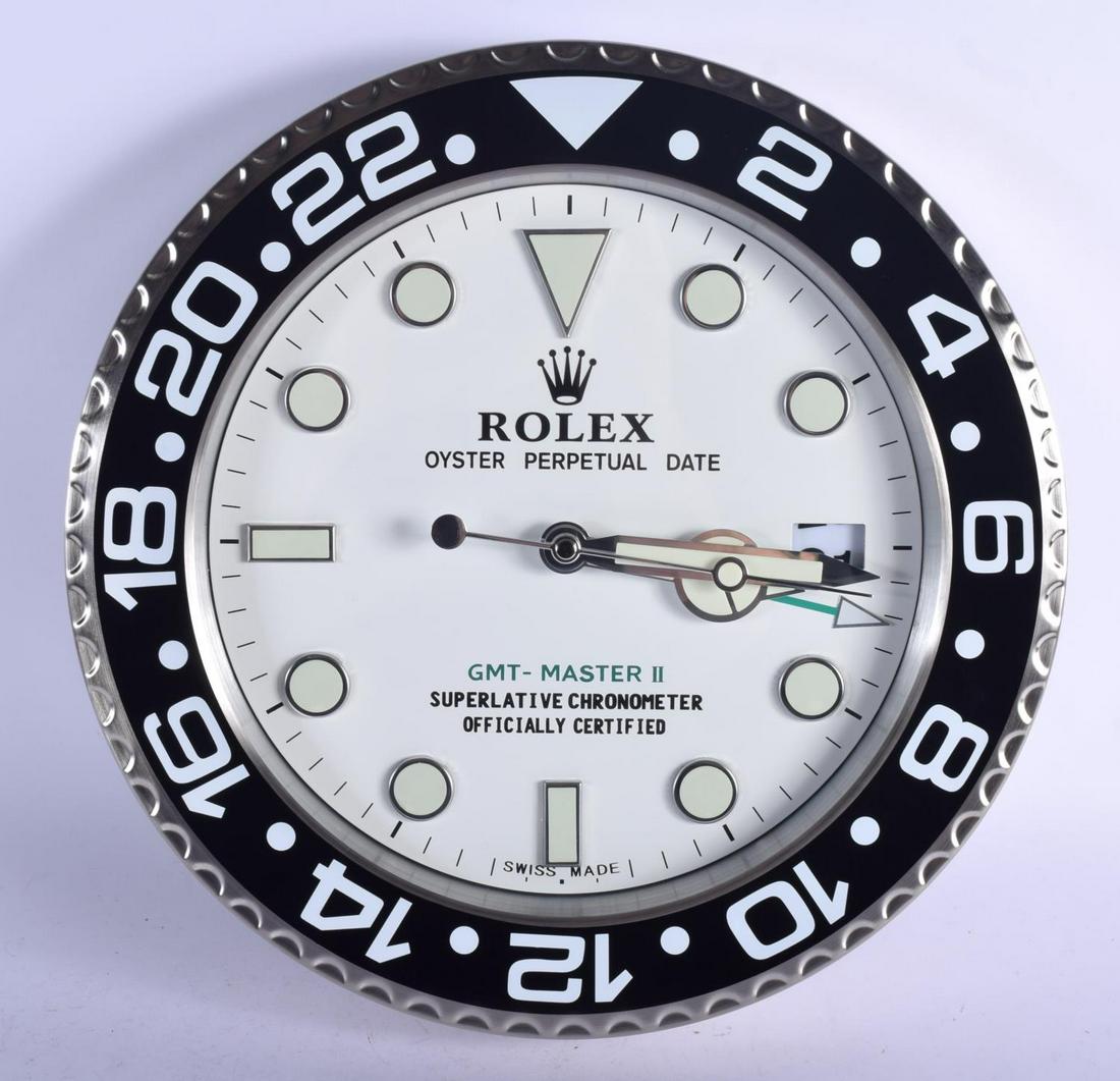 A ROLEX SHOP DISPLAY ADVERTISING WALL CLOCK. 33 cm (1 of 2)