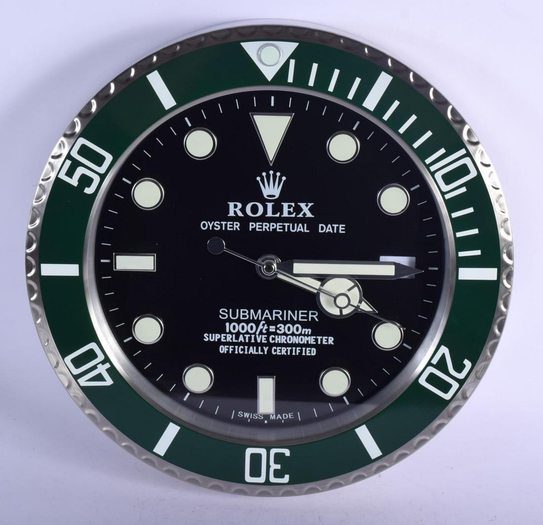 A ROLEX SHOP DISPLAY ADVERTISING WALL CLOCK. 33 cm (1 of 2)