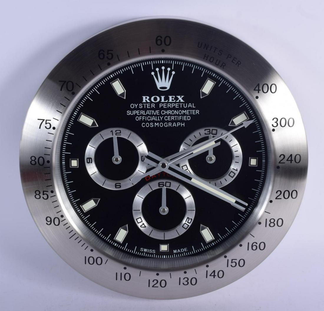 A ROLEX SHOP DISPLAY ADVERTISING WALL CLOCK. 33 cm (1 of 2)
