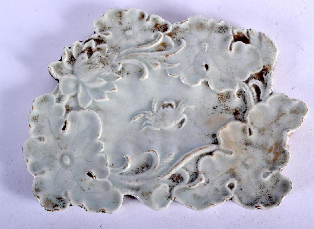 A CHINESE PALE BLUE GLAZED CRAB BRUSH WASHER. 18 cm x: A CHINESE PALE BLUE GLAZED CRAB BRUSH WASHER. 18 cm x 15 cm.