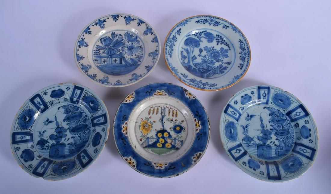 FIVE 18TH CENTURY DELFT BLUE AND WHITE PLATES in (1 of 2)