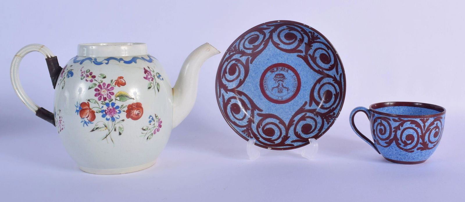 A LATE 18TH CENTURY ENGLISH PEARLWARE TEAPOT together (1 of 3)