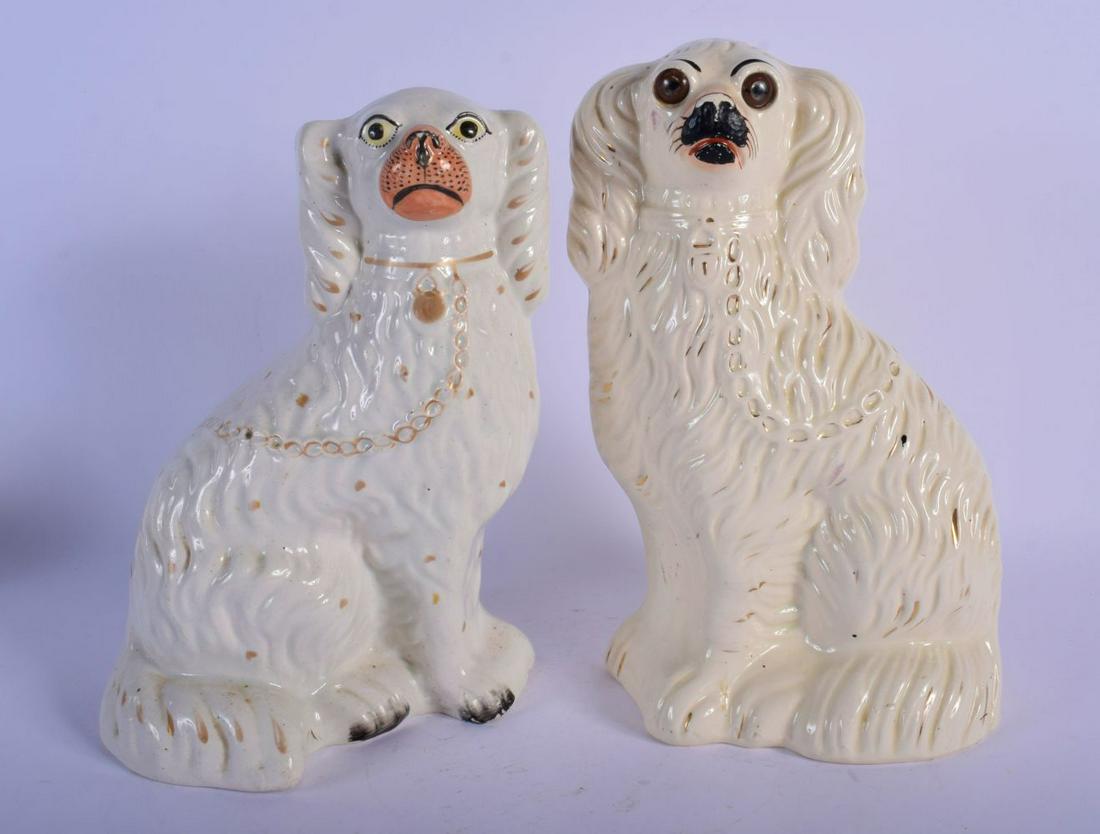19TH C. STAFFORDSHIRE PAIR OF OF POTTERY SPANIELS WITH (1 of 3)
