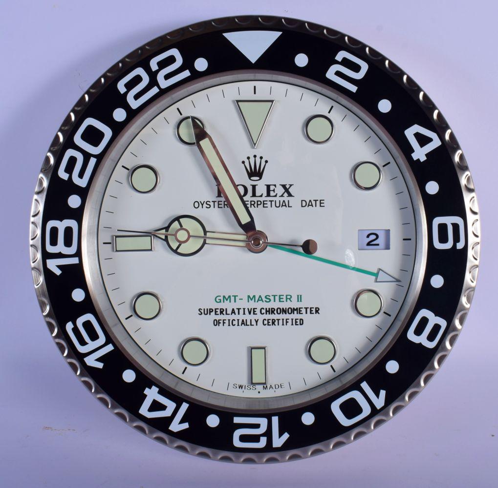 A ROLEX ADVERTISING DEALER DISPLAY HANGING WALL CLOCK. (1 of 2)