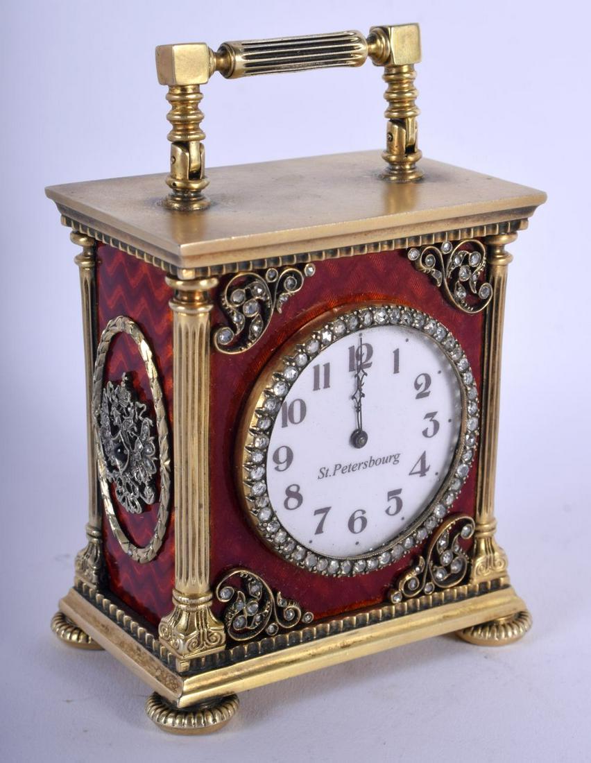 A CONTINENTAL SILVER GILT AND ENAMEL CLOCK within a (1 of 6)