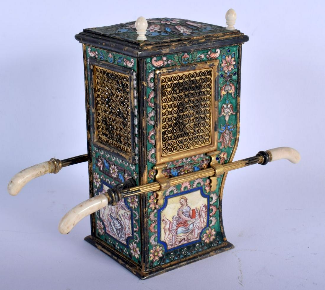 A FINE CONTINENTAL SILVER AND ENAMEL CARRYING SEDAN (1 of 4)